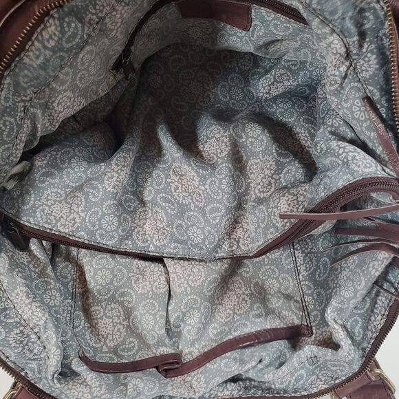 Free People Women’s Large Brown Leather Tote Bag Boho Distressed Weekender - Picture 10 of 15